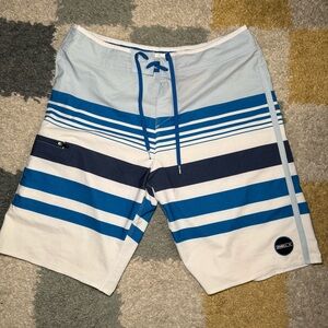 O'Neill Blue and White Striped Board Shorts